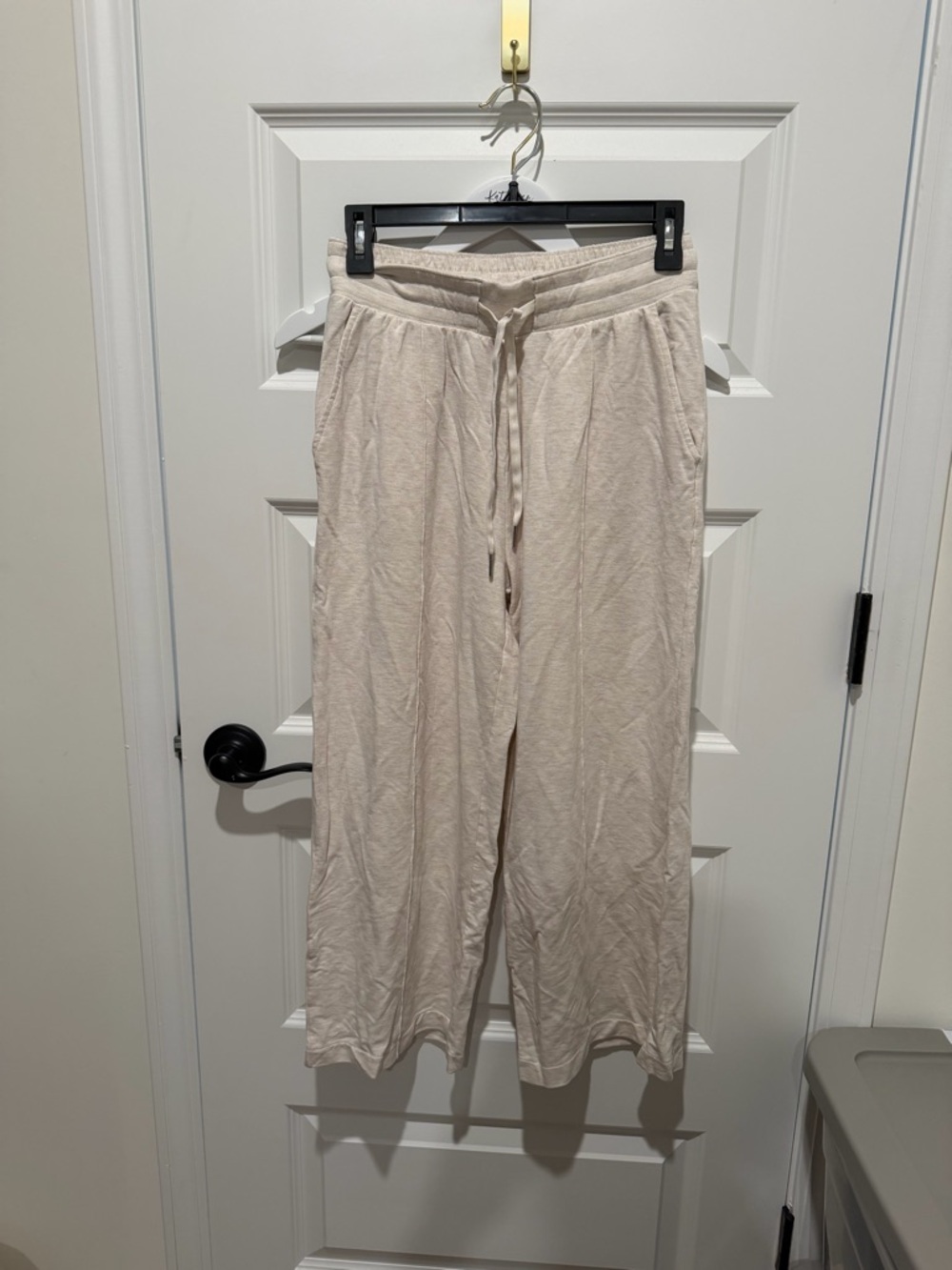 Cropped Cream Wide-Leg Drawstring Lounge Pants